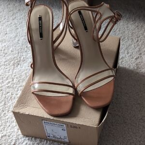 Zara Leather Tan Strappy Heels